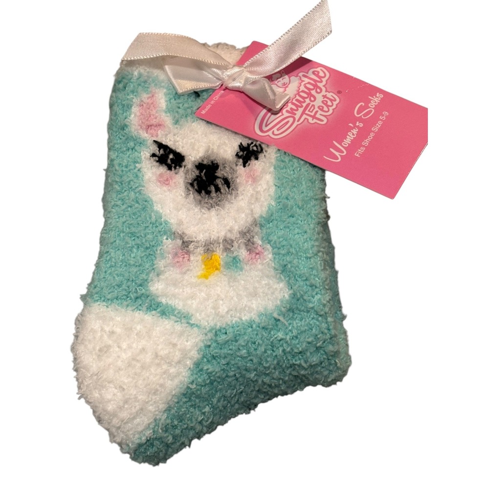 Snuggle Women Fuzzy Socks Llama Animal Print Light Blue Cozy Sleep Socks 5-9